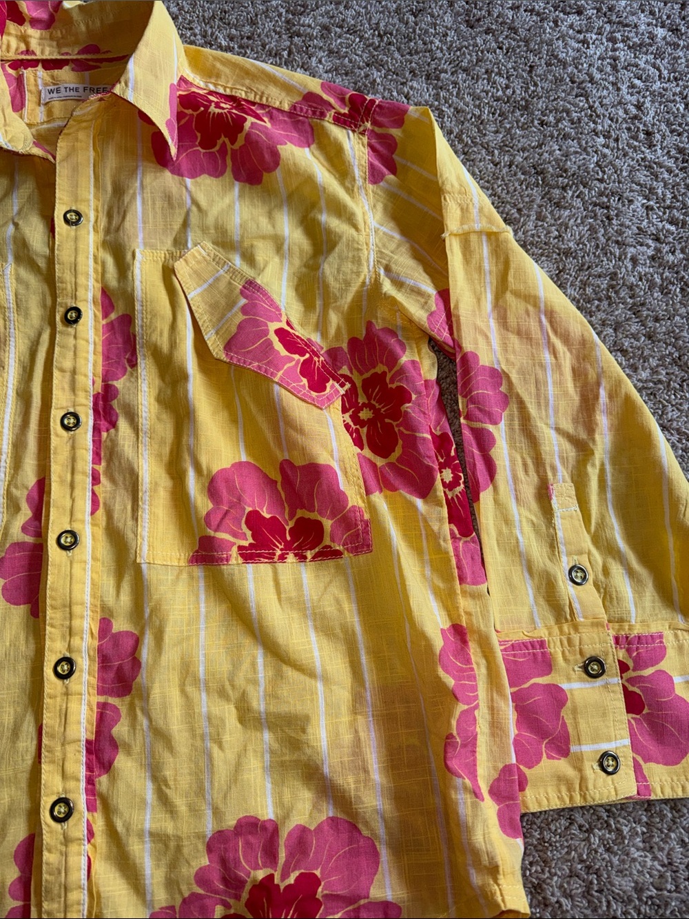 We the Free Hawaiian button down flower shirt 100% cotton oversized size XS - Picture 3 of 8